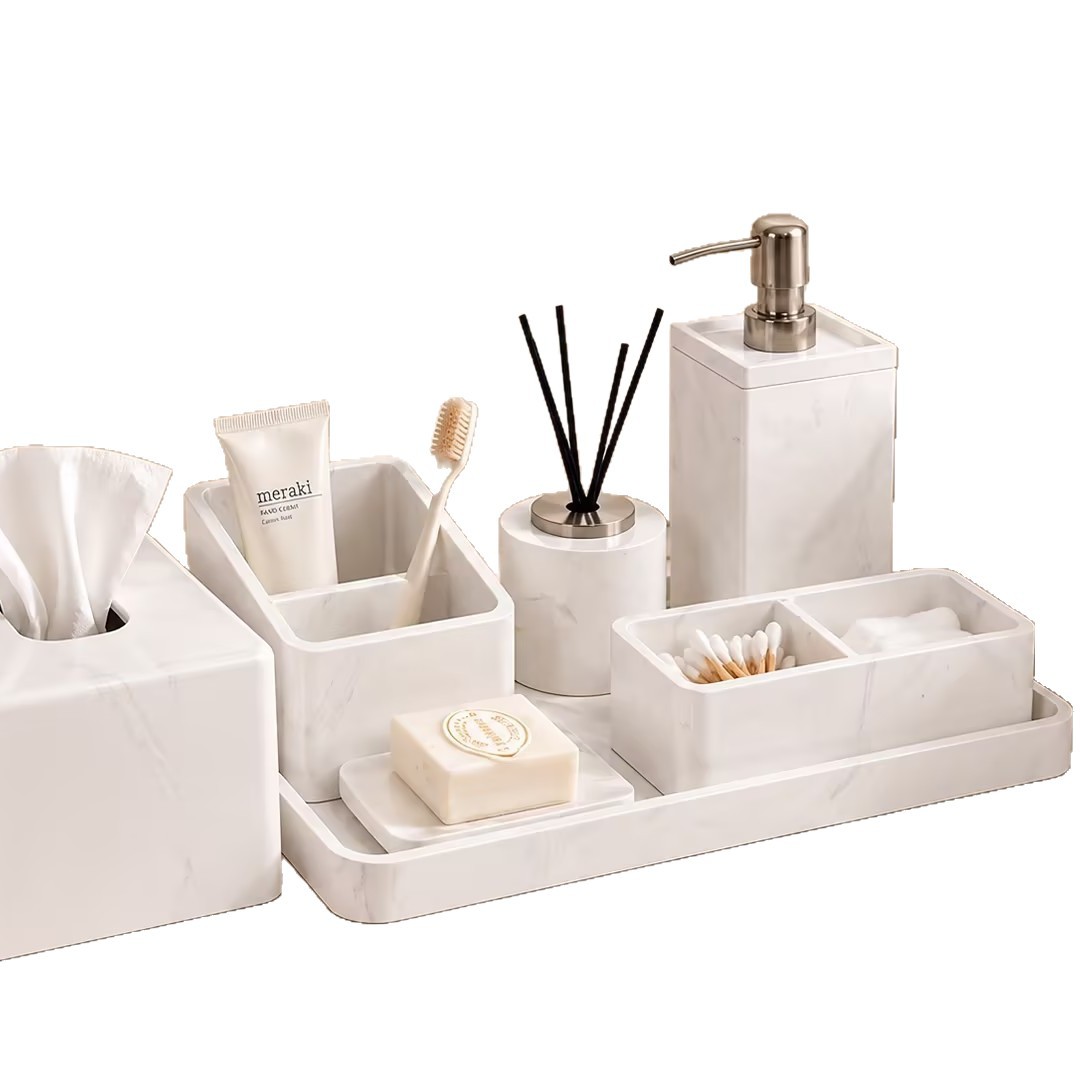 Caja de almacenamiento de mármol nórdico de lujo ligero de alta calidad, caja de extracción de papel, sala de patrón, conjunto de decoración del baño del hotel image 6