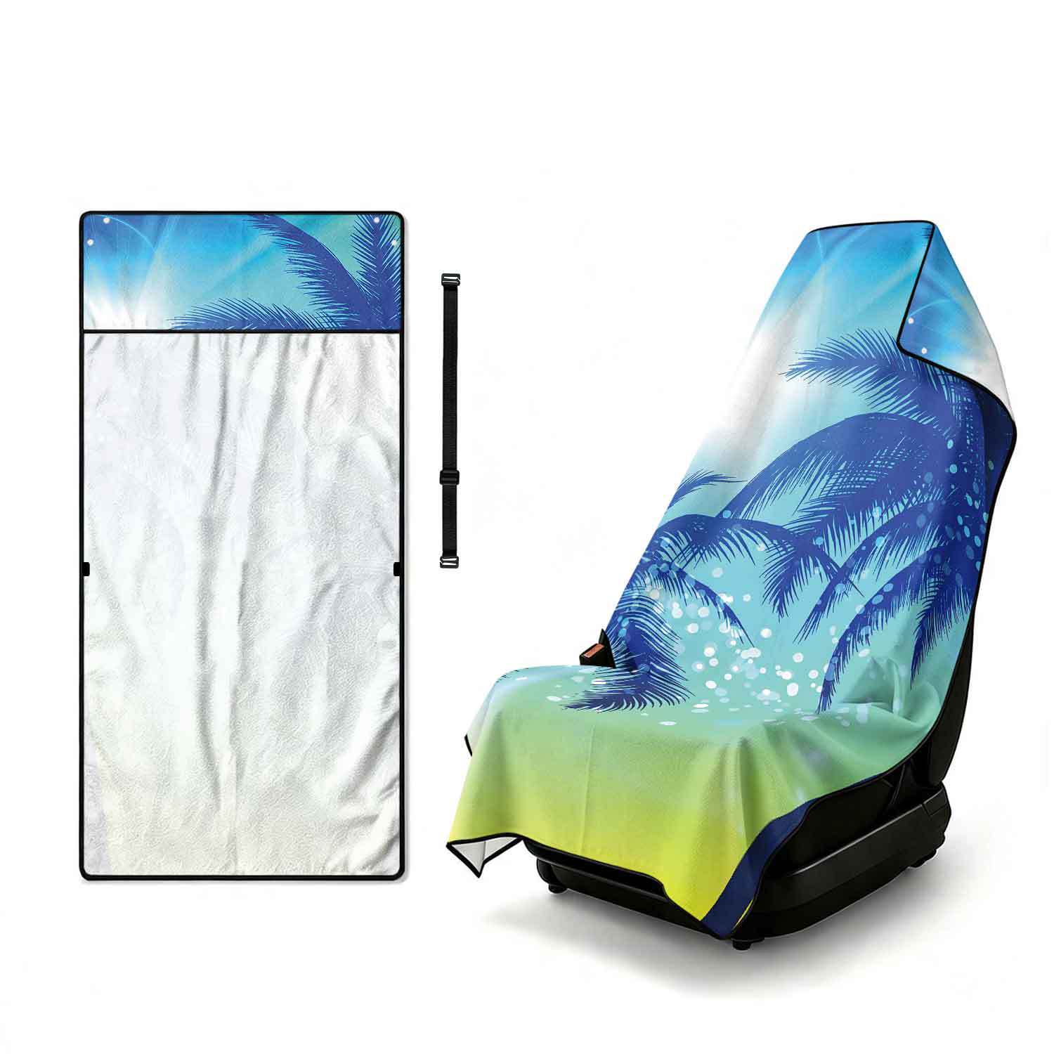 Printed bath towel and car seat cover 2-in-1, ultra-fine fiber outdoor beach and car dual-use universal seat cushion