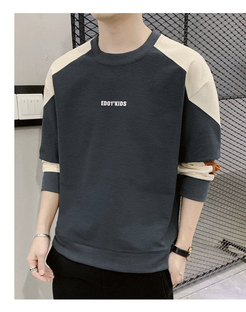 Herren Hoodies im Frühjahr und 2023, neuer Rundhals Langarm T-Shirt Trend, Herbstkleidung, Oberbekleidung mit Unterteil_voghion.com