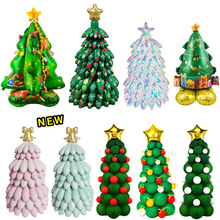 亚马逊圣诞树气球圣诞节装饰乳胶气球套装红绿主题铝膜圣诞树批发