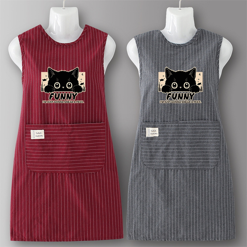 ZJ701 검은 고양이 조끼 순면 세로 패턴 - 그레이 + 버건디