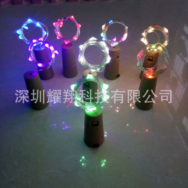 发光瓶塞灯纽扣装饰彩灯纽扣铜线灯圣诞装饰灯酒吧串瓶塞灯铜线灯