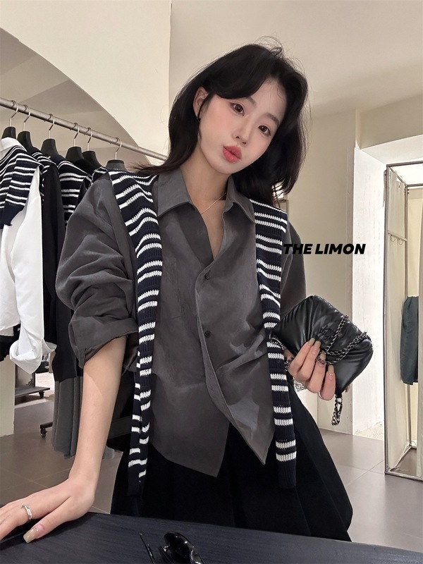 【高品质订货】韩版简约雾面绒感休闲宽松百搭口袋衬衫(配披肩)|undefined