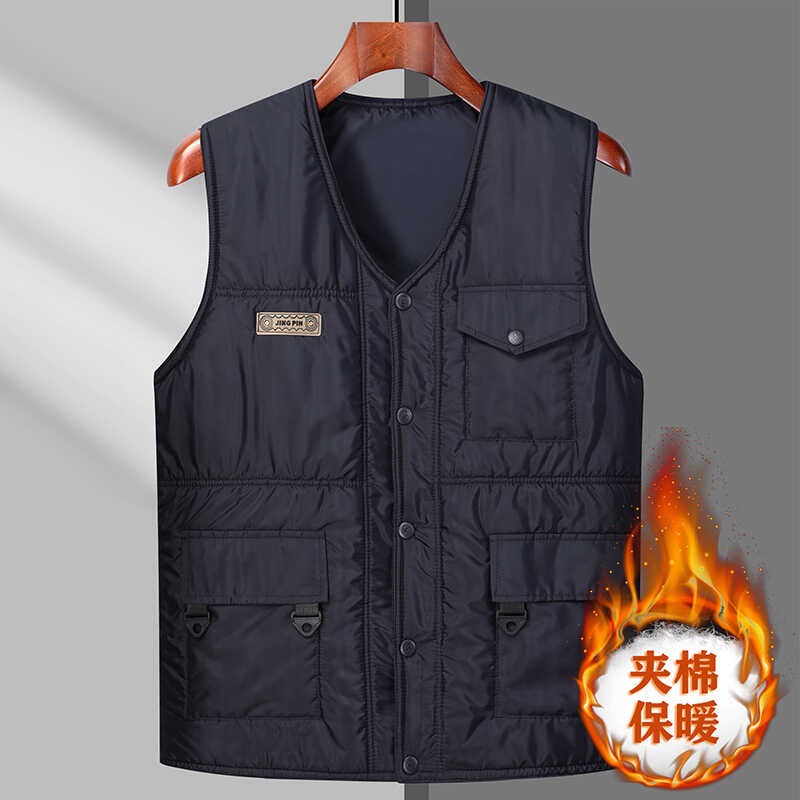 Otoño y invierno hombre casual chaleco de algodón Papa abrigo abrigo abrigo holgado grueso de color sólido sin mangas hombros