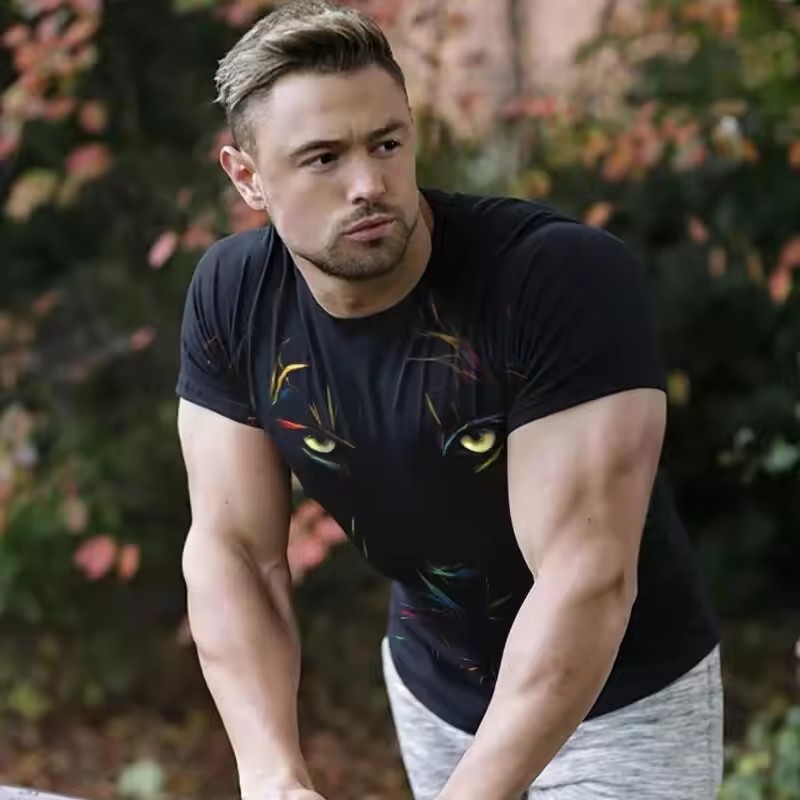 Camiseta de manga corta transpirable de malla suelta para hombre de deportes de verano 2024 venta caliente líneas simples tigre impresión digital 3D
