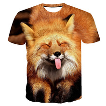 外貿 狐狸動物3D數碼親子裝圓領休閑 3d印花男T恤成人短袖童裝女