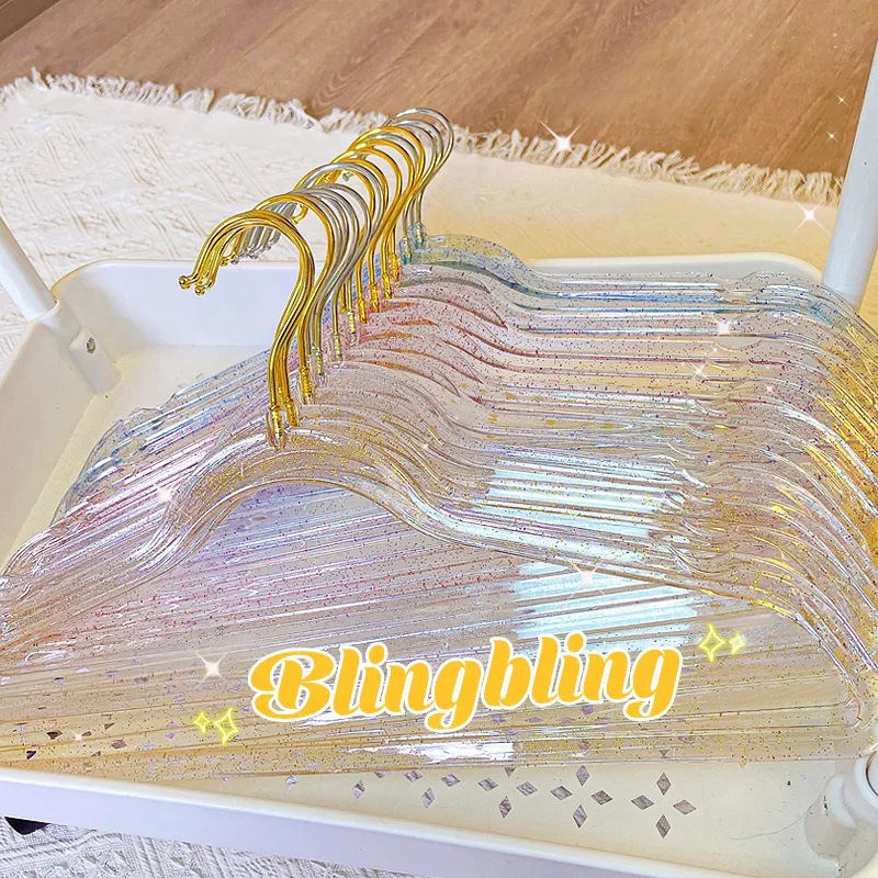 Ins Style Girl Transparent Clothes Hanger Acrylic Glitter Gold Powder Crystal Clothes Support Clothes Hanger Clothing Store Special Clothes Drying Rack