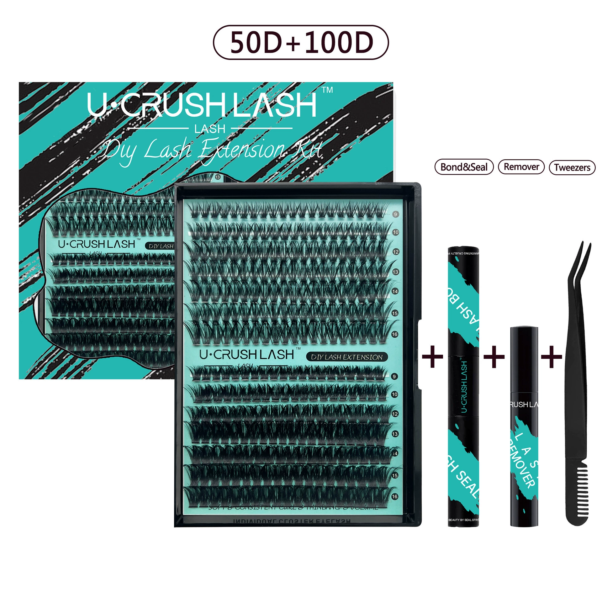 False Eyelash Cluster Set 280 pcs, multi-density D-volume clusters, black display box