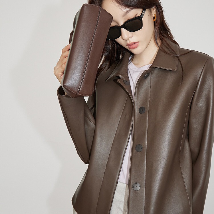 High-Quality Genuine Sheepskin Leather Jacket for Women, 2026 Autumn and Winter New Style, Hidden Button Spanish Sheepskin Jacket High-Quality Genuine Sheepskin Leather Jacket for Women, 2026 Autumn and Winter New Style, Hidden Button Spanish Sheepskin Jacket
