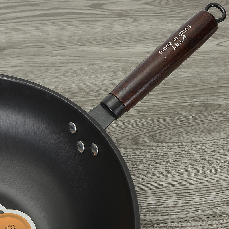 Tres tío tres tía wok hogar no recubierto de acero inoxidable real cocina de hierro pan estufa de gas Cocina de Inducción olla universal