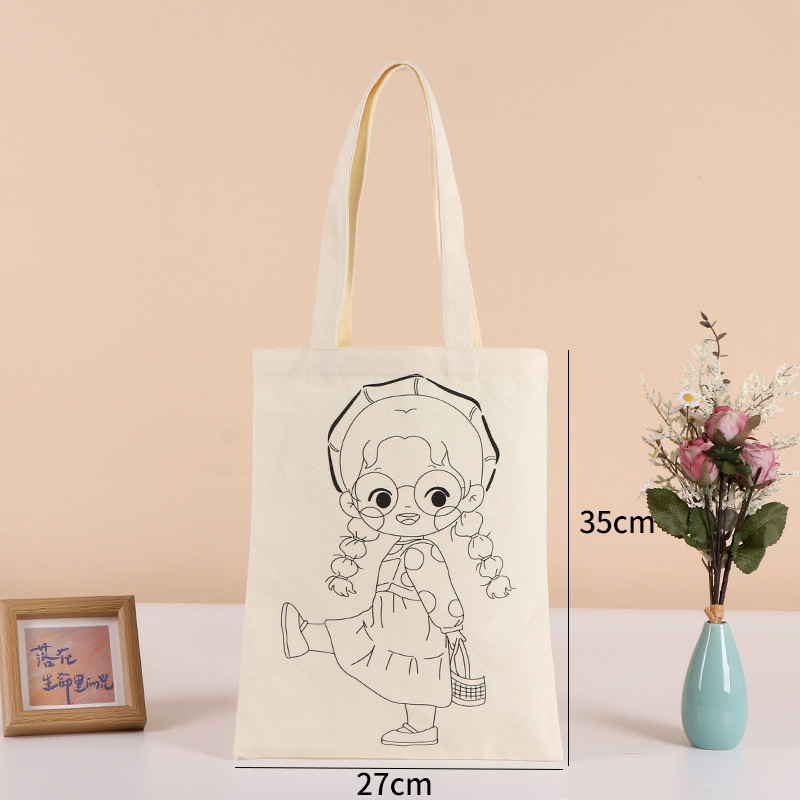 现货单肩漂漆包帆布包diy幼儿园手工线稿填色绘画袋子手提棉布袋|undefined