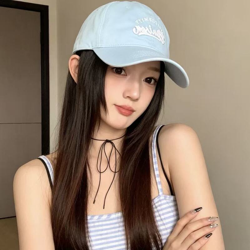 Korean-Style Light-Colored Fresh Letter Baseball Cap for Women, Spring and Summer Versatile Wide-Brimmed Sunshade Cap That Makes the Face Look Smaller, Trendy