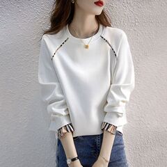 薄い綿トレーナー女性のための春と秋 2022 韓国スタイルフードレスルーズプルオーバー長袖ラウンドネックフェイクツーピーストップトレンディ