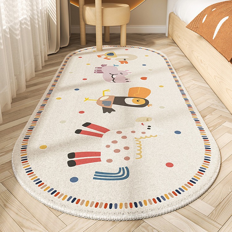 卡通臥室仿羊絨地毯兒童房間易打理地毯家用防滑臥室床邊毯可代發