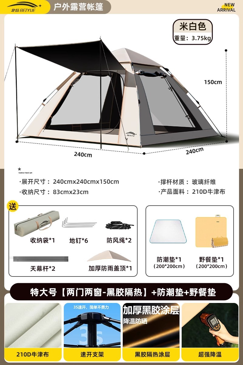 특대형 [문 2개, 창문 2개 - 검은색 접착제 단열재] + 방습매트 + 피크닉매트