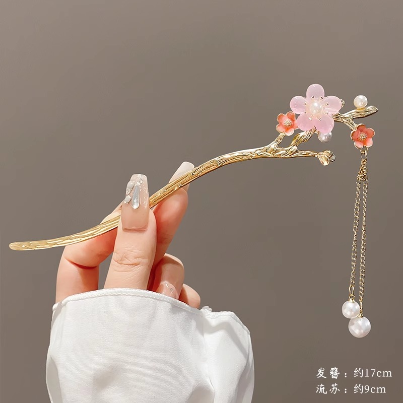 中国风韵味！国风桃木花朵发簪！新中式高级感盘发钗子气质发饰|undefined