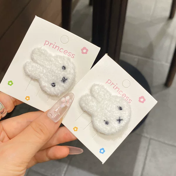 Cute Plush Miffy Rabbit Hairpin Korean Style Sweet Girly Heart Bangs Side Clip Hairpin Korean Style Hair Accessories Headdress