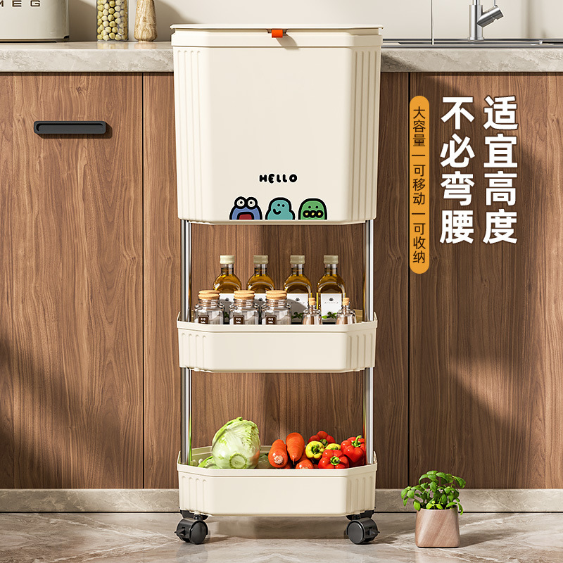 厨房垃圾桶家用高款双层免弯腰专用带盖大容量带轮可移动滑盖日式|undefined