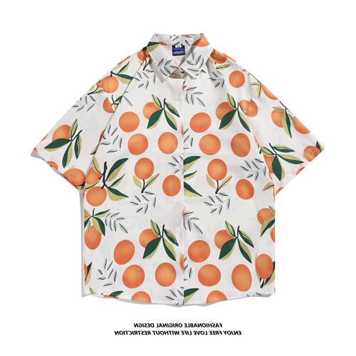Men's and Women's Couple's Hawaiian Short-Sleeve Shirt, Summer Loose and Thin Polka Dot Beach Style Collared Top