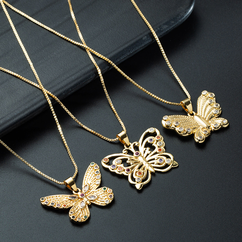 Nihaojewelry wholesale jewelry simple zircon butterfly pendant copper plated 18K gold necklacepicture3
