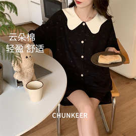 云朵棉梭织睡衣女夏季新款甜美娃娃领可外穿休闲薄款胖MM新款跨境