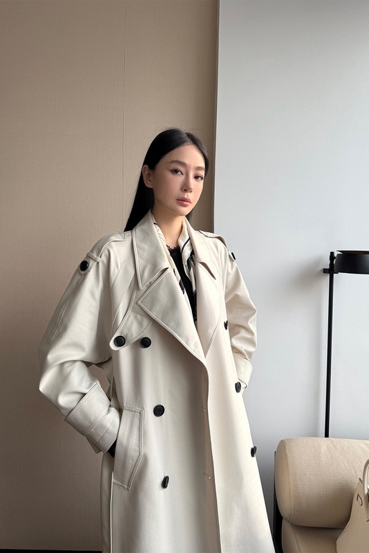 周淼ZHOUMIAO巴黎旧梦经典廓形大翻领双排扣中长款气质风衣外套女|undefined