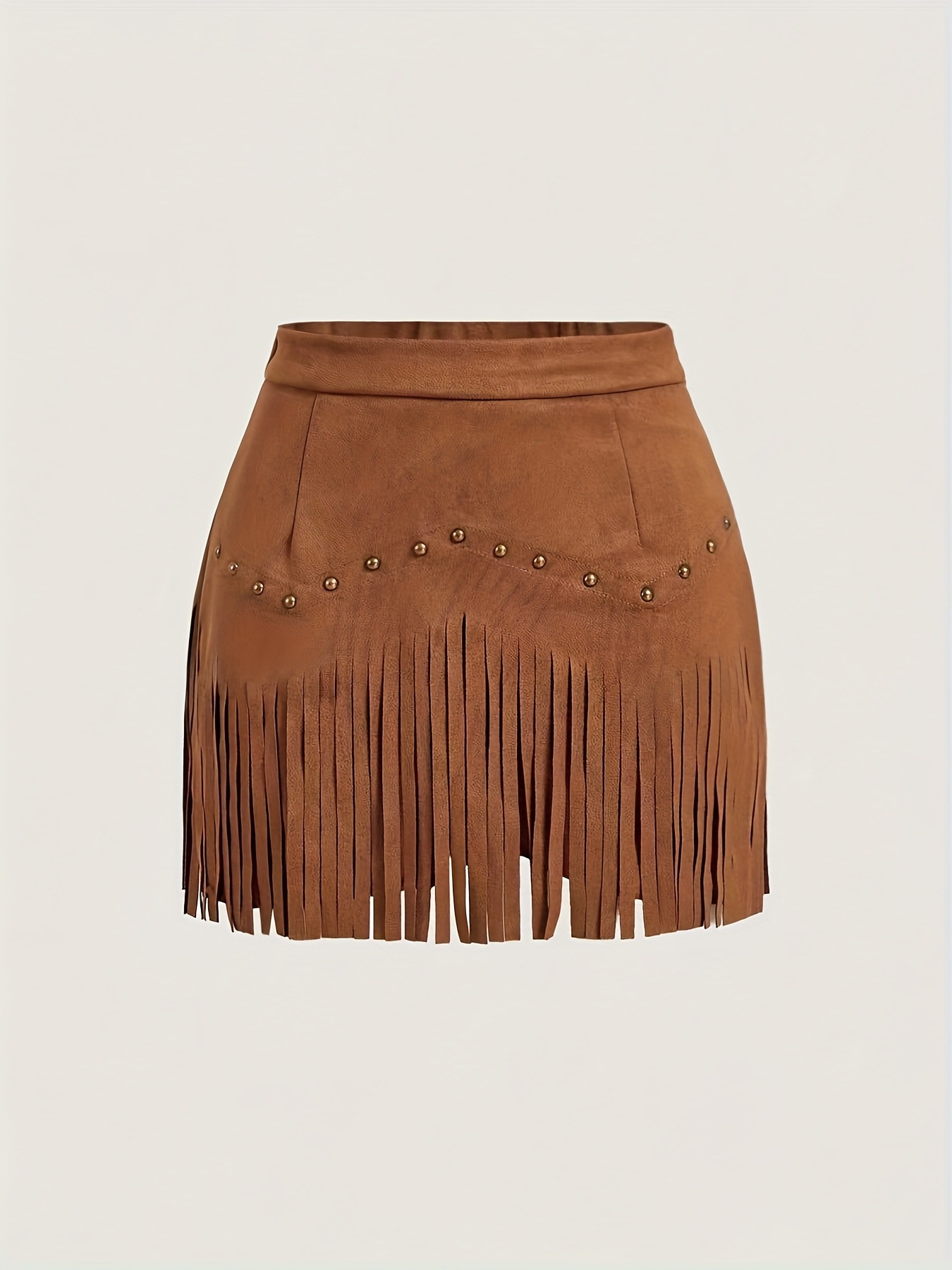 2025 Women’s Retro Studded Tassel Faux Suede A-Line Skirt