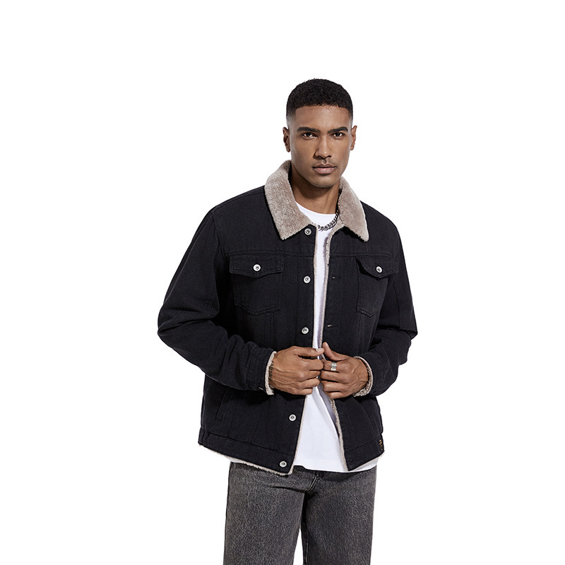 Cross-border Amazon men's Denim coat wholesale autumn and winter jacket fleece-lined casual foreign trade men's European and American fashion tide