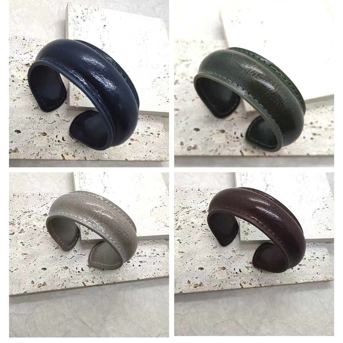 革の極めてシンプルなオープンブレスレット