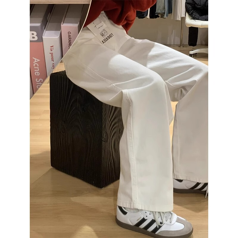White Jeans Straight-Leg Loose Pants Women's 2025 New Large Size Fat mm Slim High Waist Narrow Wide Leg Pants White Jeans Straight-Leg Loose Pants Women's 2025 New Large Size Fat mm Slim High Waist Narrow Wide Leg Pants