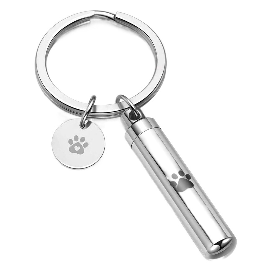 Abran las cenizas del animal doméstico pelo memorial colgante plata cenizas cilíndricas pelo llavero ventas directas de la fábrica