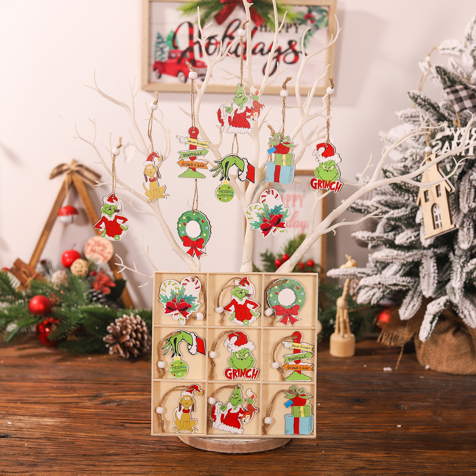 Navidad vacaciones decoraciones jiugongge Pancake hombre de madera muñeca colgante 18 unids Elf muñeca madera colgante adornos