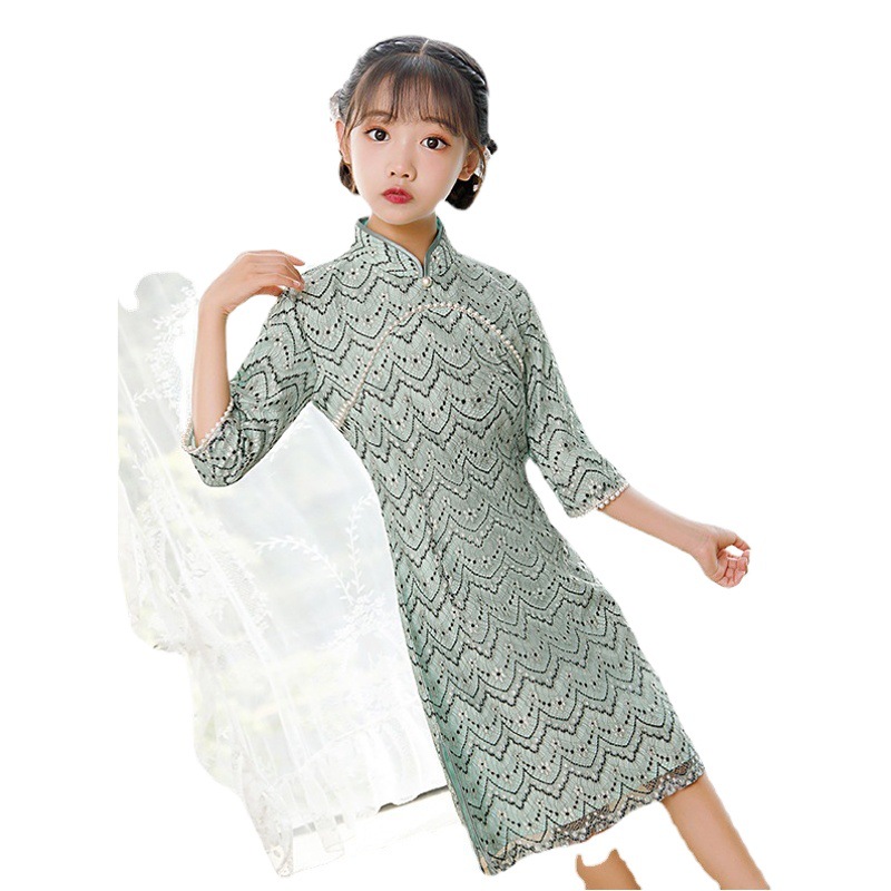 Ropa de mujer para padres e hijos 2023 nueva ropa de estilo chino cheongsam de encaje de gama alta para niñas