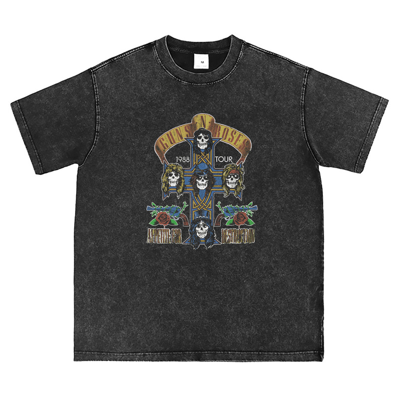 Guns N Roses Rock High Street Washed Pain Casual Sports Light Luxury Men's T-Shirt, Women's Short T-Shirt, and Couples