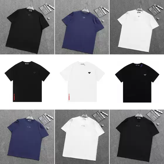 High Quality Correct Version Prada SS26 New Summer Short Sleeve Crewneck T-Shirt Triangle Logo Letter Casual Loose Unisex