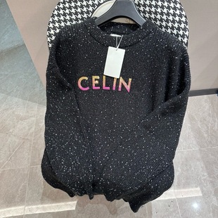 1.1 Correct Version Miu2024 Autumn and Winter Blcg New C Home Letter Sequin Tb Round Neck Wool Sweater for Men and Women