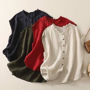 Summer T-shirt sleevless, vest, cardigan, loose fit, cotton and linen