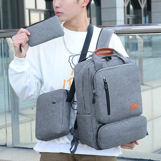 New style load-reducing college student backpack custom business backpack three-piece set leisure large capacity Oxford cloth laptop bag
