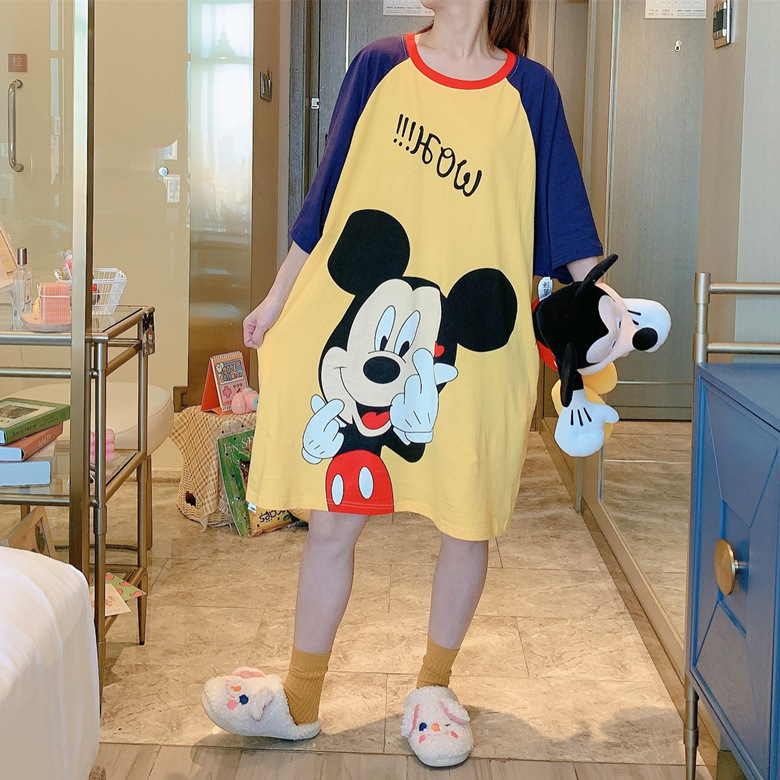 Camisón de manga corta suelto de estilo coreano para mujer verano lindo mickey girl plus size transmisión en vivo transfronteriza comercio exterior ropa para el hogar