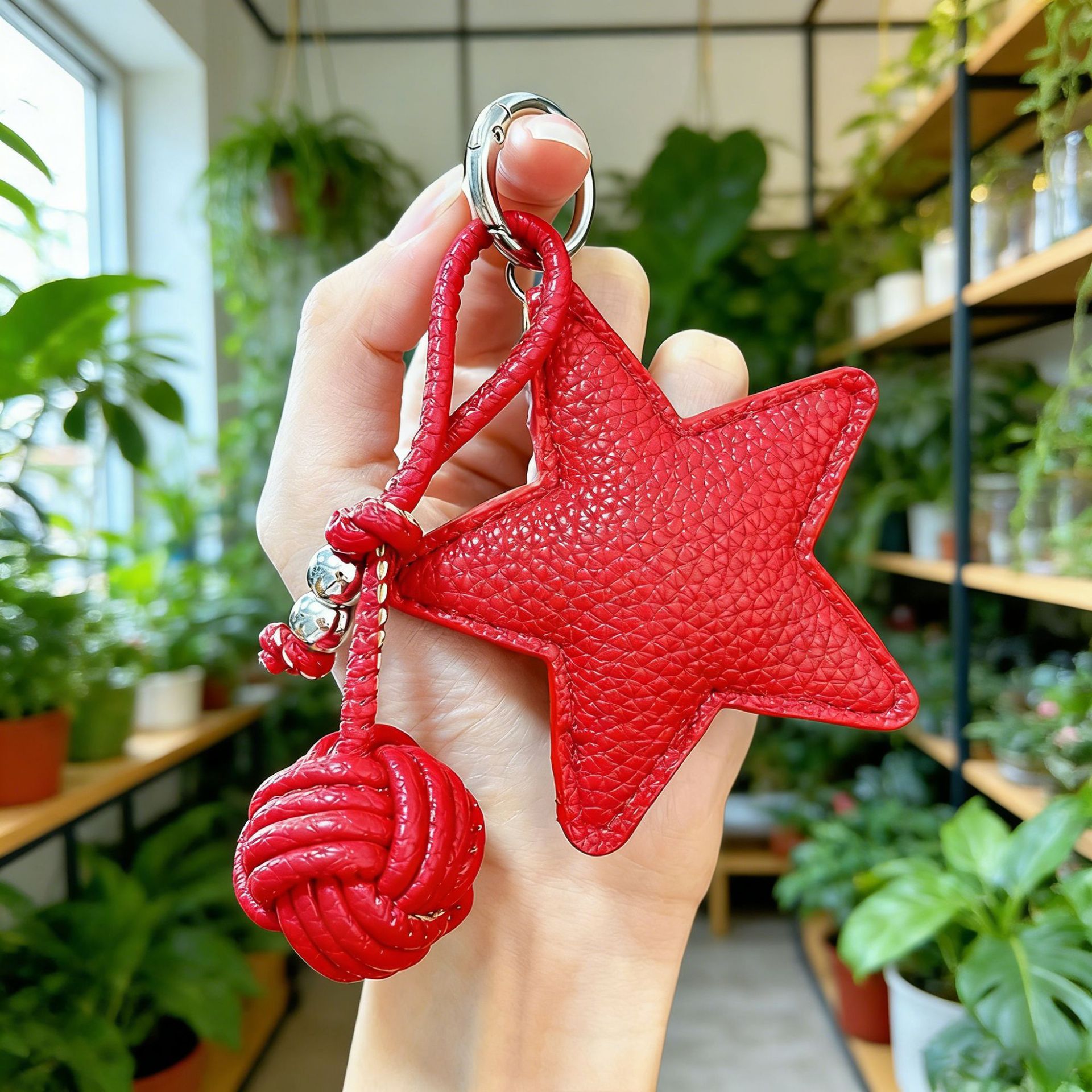 Vintage Luxury Keychain Korean-style Star-shaped Padded Woven Ball Keychain, Niche Creative Bag Leather Pendant, Mobile Phone Accessory_voghion.com
