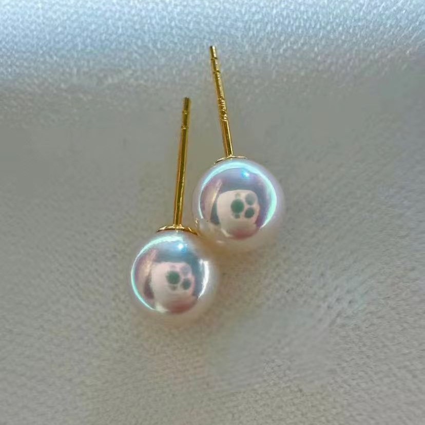 日本akoya海水珍珠耳6-7mm正圆极光天女珍珠品质银耳饰日常百搭