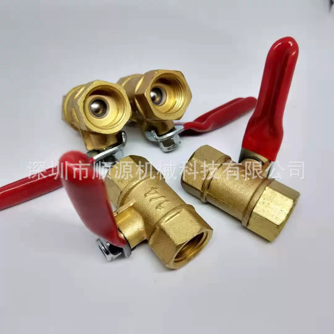 Американский стандарт NPT резьбовой медный воздушный клапан утолщенный Двойной наружный провод шаровой клапан 1/4 внутренняя и внешняя резьба красный хвостовик утолщенный шаровой клапан