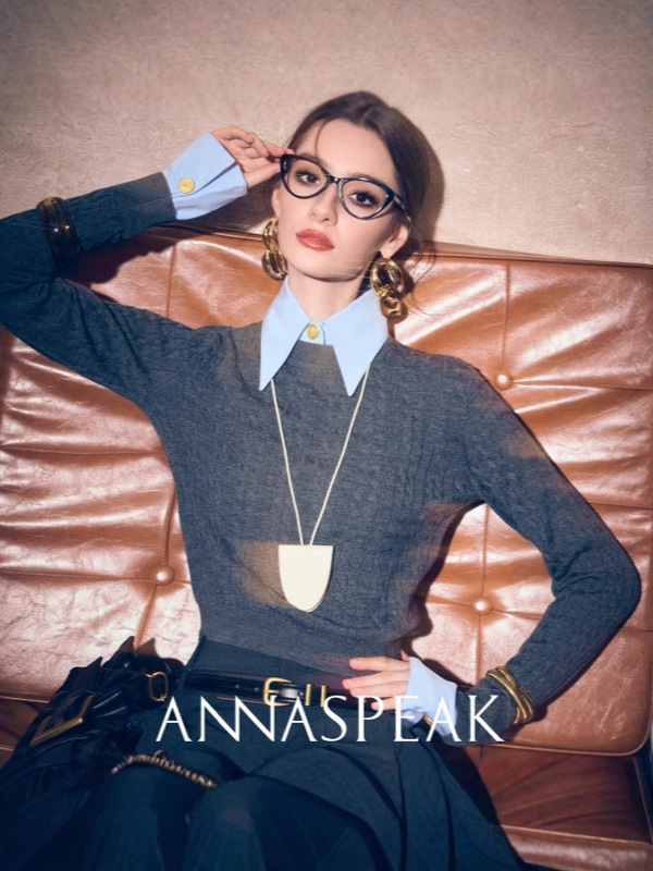 Hanyuan Apparel/2026 Autumn Celebrity Style Super120S Wool Detachable Two-In-One Color-Block Knit Sweater