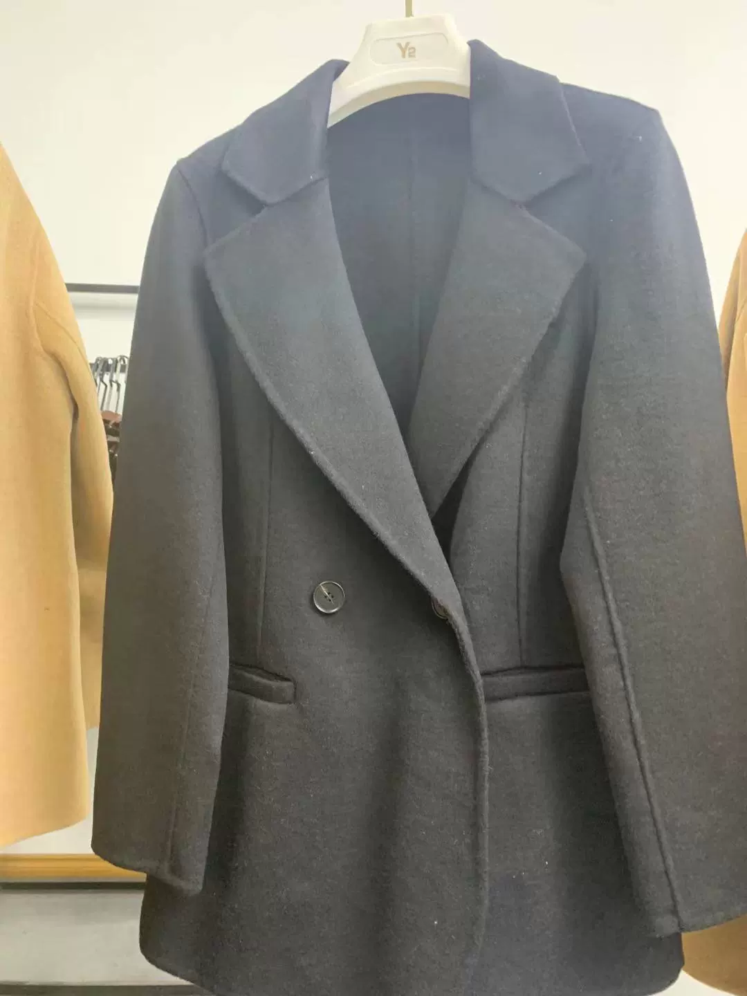 Spring long short velvet suit, mid-length, fitted