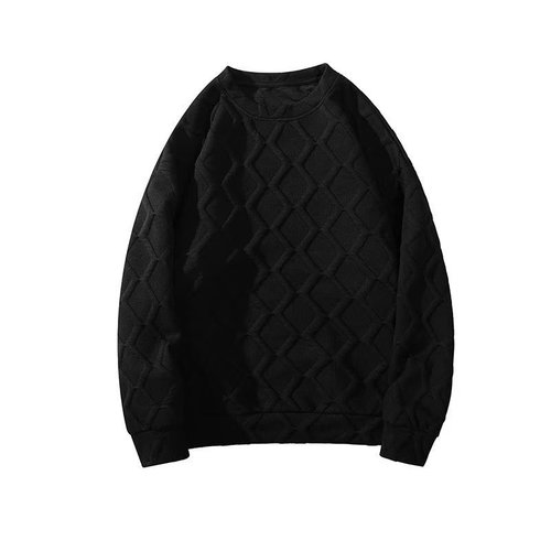 Diamond pattern heavy-duty hoodie for men, spring and autumn oversize large size inner layer base shirt, loose long-sleeved capless outerwear