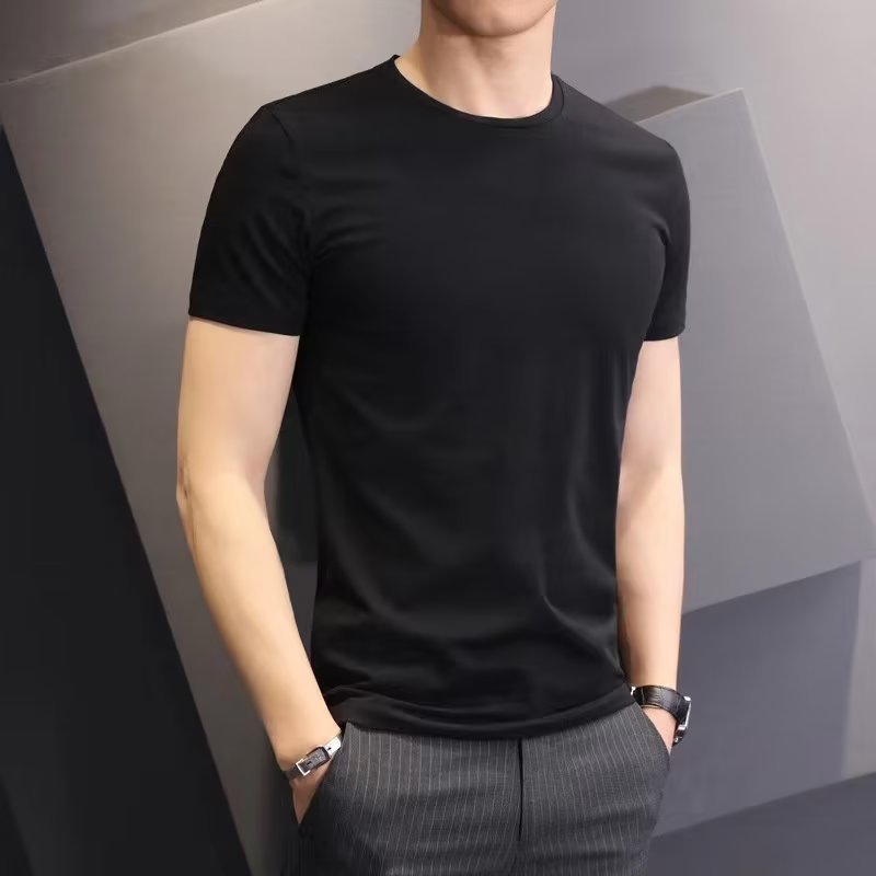 Origen fabricante camiseta de manga corta verano para hombre versión coreana de 140g de poliéster delgado color sólido camisa de fondo estilo delgado 100
