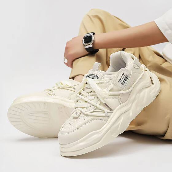 2024 New Casual Platform Running Trendy Ins High Street Retro Hong Kong Style White Shoes
