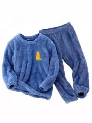 2024 Amazon estación independiente nueva ropa para niños desgaste de la casa franela traje bordado de dibujos animados niños y niñas desgaste