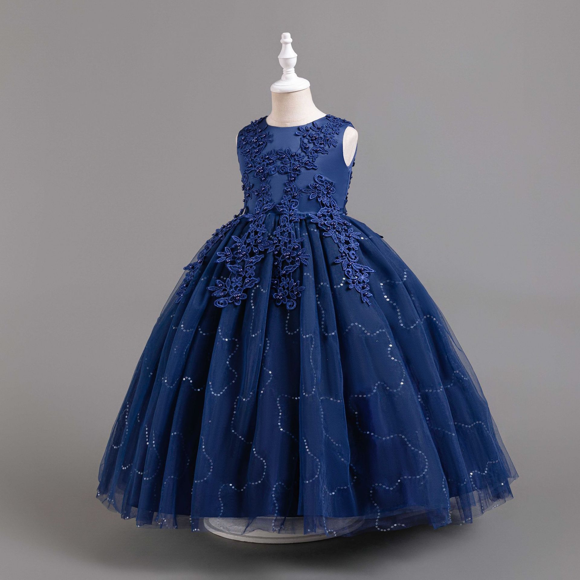 Vestido de princesa infantil con lentejuelas, manga larga, tul, para niña de flores