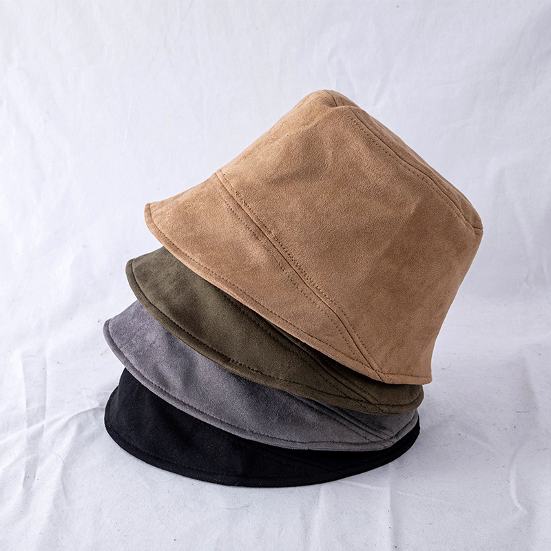 New Suede Fisherman Hat, Black Japanese Retro Hat, Women's Bare Face, Big Head Circumference, Autumn And Winter Face Enhancing Small Basin Hat_voghion.com